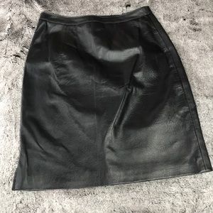 Black Knee Length Leather Skirt